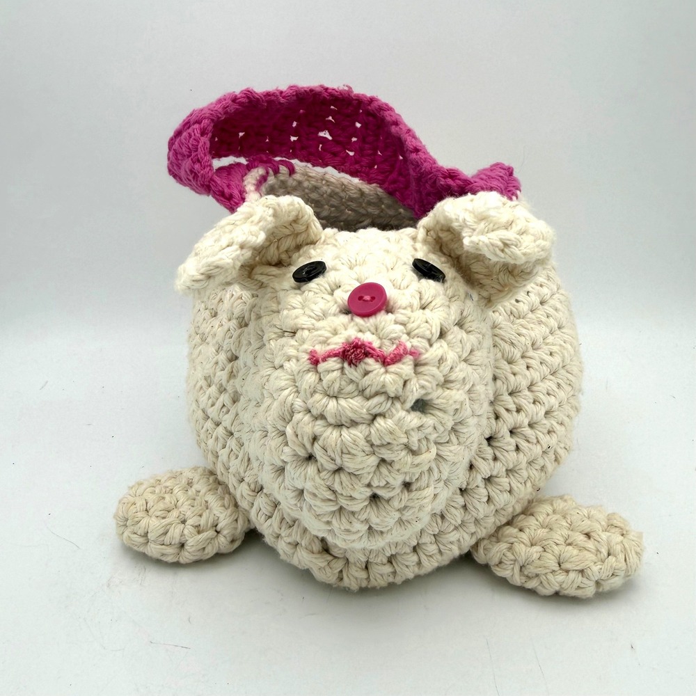 Easter Basket Handmade Crochet Bag Rabbit Bunny Kids Cream Pink Amigurumi Sofite